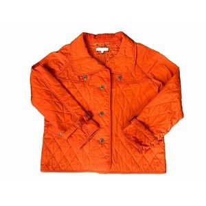 Talbots Women Jacket Small Orange Quilted Pockets Button Long‎ Sleeve